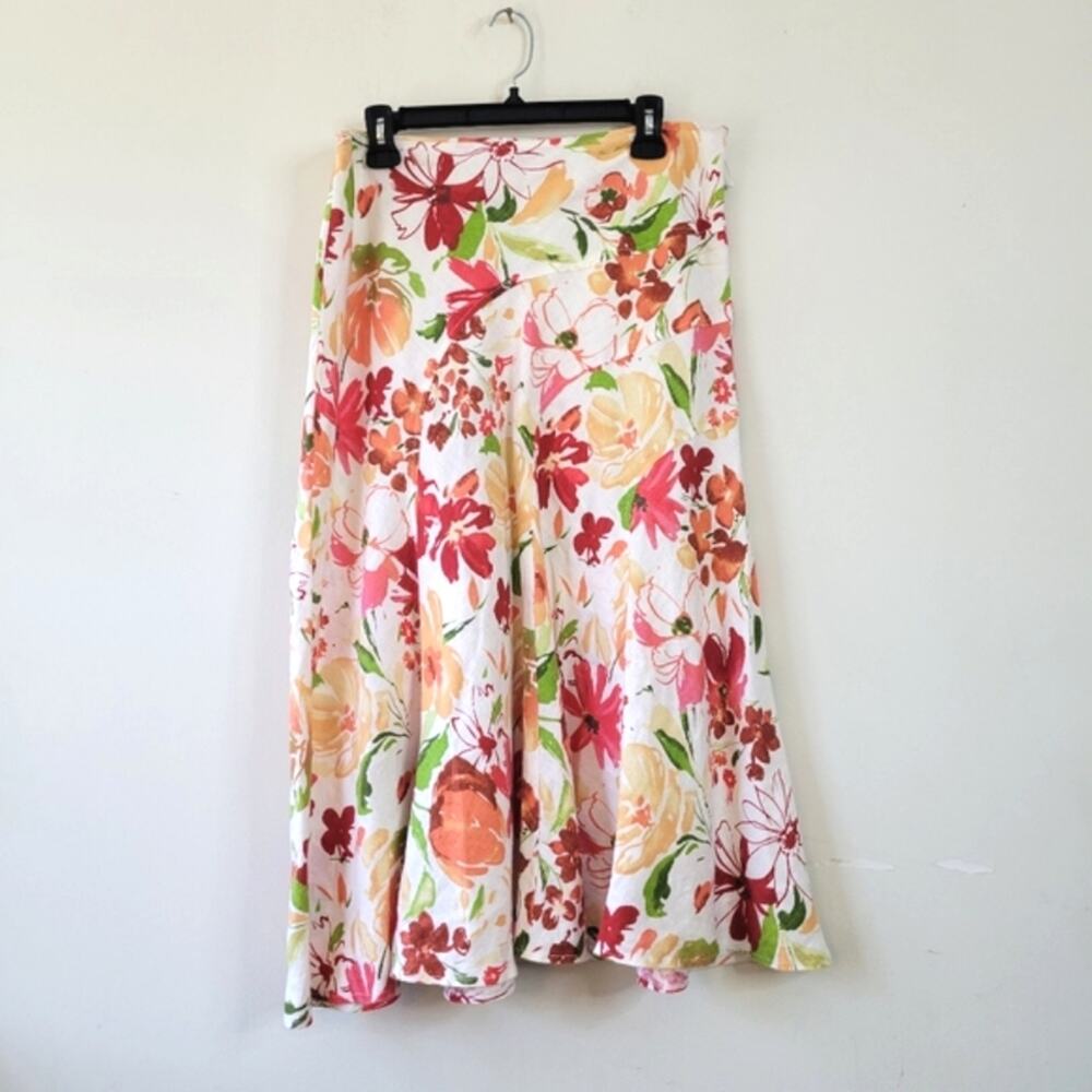 Per Una Floral Linen Bias Cut Flare Skirt